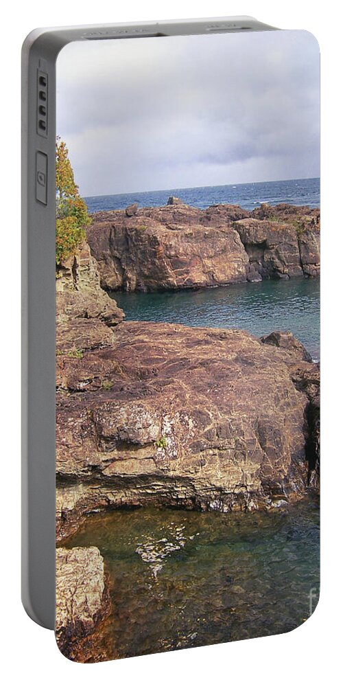 Grunge Portable Battery Charger featuring the photograph Vintage Lake Superior #1 by Phil Perkins