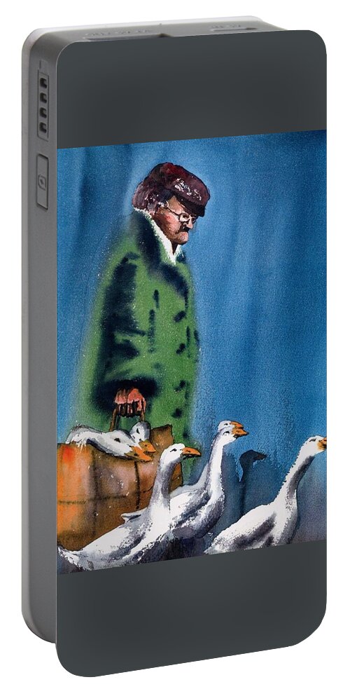 Portable Battery Charger featuring the painting Walkies #1 by Val Byrne