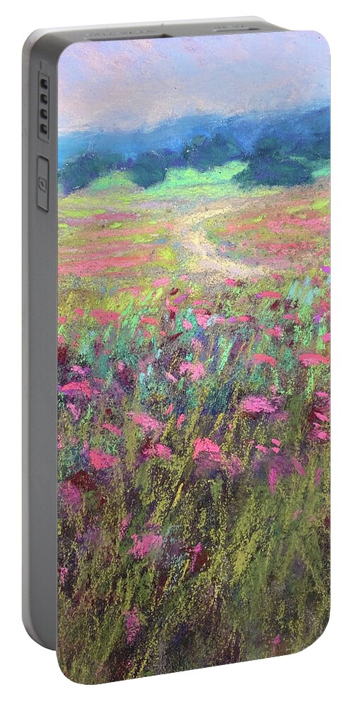 Field Of Flowers Portable Battery Charger featuring the painting Walking by Faith #2 by Susan Jenkins