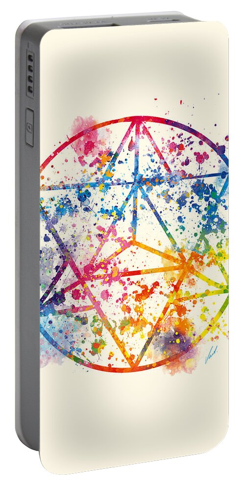 Watercolor Portable Battery Charger featuring the painting Watercolor - Sacred Geometry For Good Luck by Vart by Vart