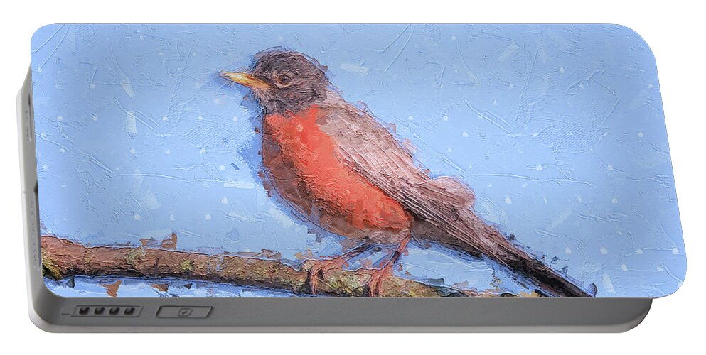 Winter Robin Portable Battery Charger featuring the painting Winter Robin #1 by Dan Sproul