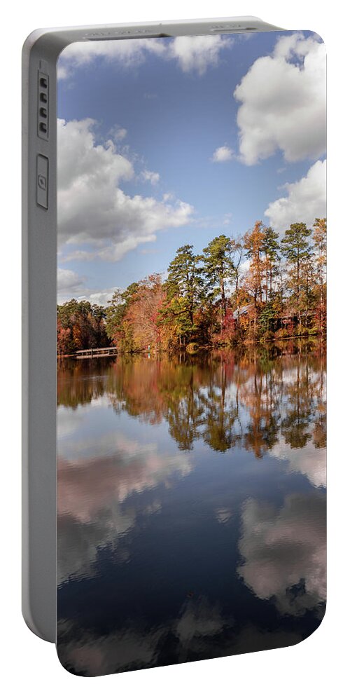 Background Portable Battery Charger featuring the photograph Yates Mill Pond Reflection #1 by Rick Nelson