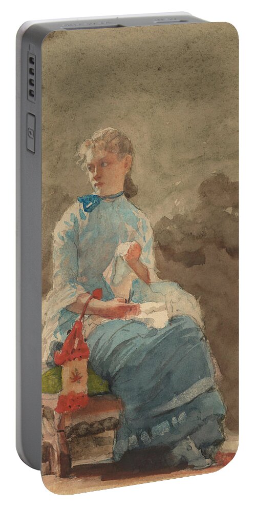 Winslow Homer Portable Battery Charger featuring the drawing Young Woman Sewing #2 by Winslow Homer