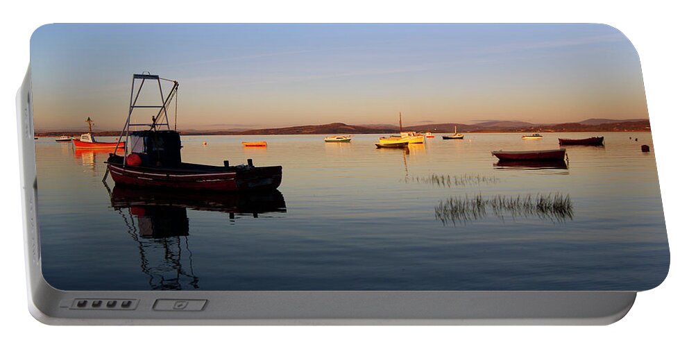 Lancashire Portable Battery Charger featuring the photograph MORECAMBE. Fishing Boats Moored On The Bay. by Lachlan Main
