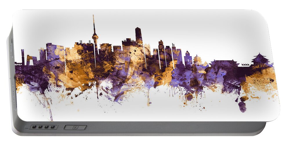 Beijing Portable Battery Charger featuring the digital art Beijing China Skyline #10 by Michael Tompsett