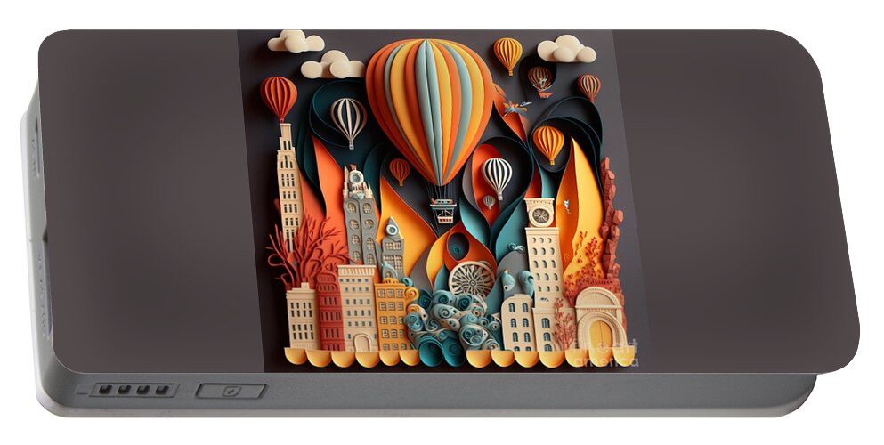Balloon Races Portable Battery Charger featuring the digital art Balloon Races by Jay Schankman