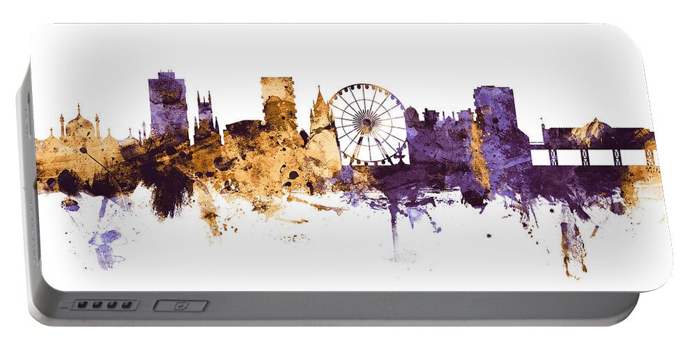 Brighton Portable Battery Charger featuring the digital art Brighton England Skyline by Michael Tompsett