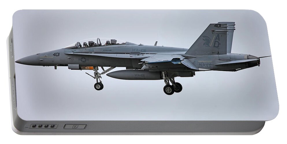 F/a-18d Portable Battery Charger featuring the photograph VFA-106 F/A-18D Hornet on short final to 23 L NAS Oceana by Custom Aviation Art