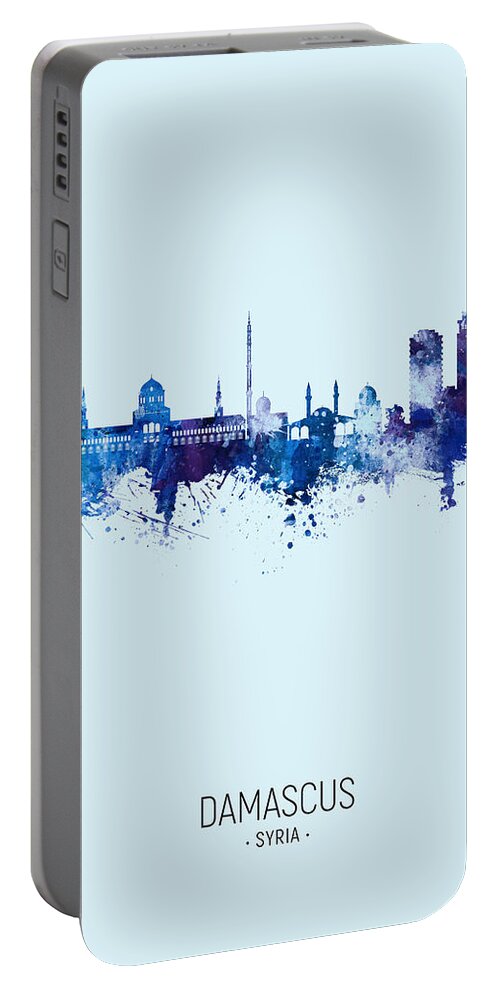 Damascus Portable Battery Charger featuring the digital art Damascus Syria Skyline #15 by Michael Tompsett