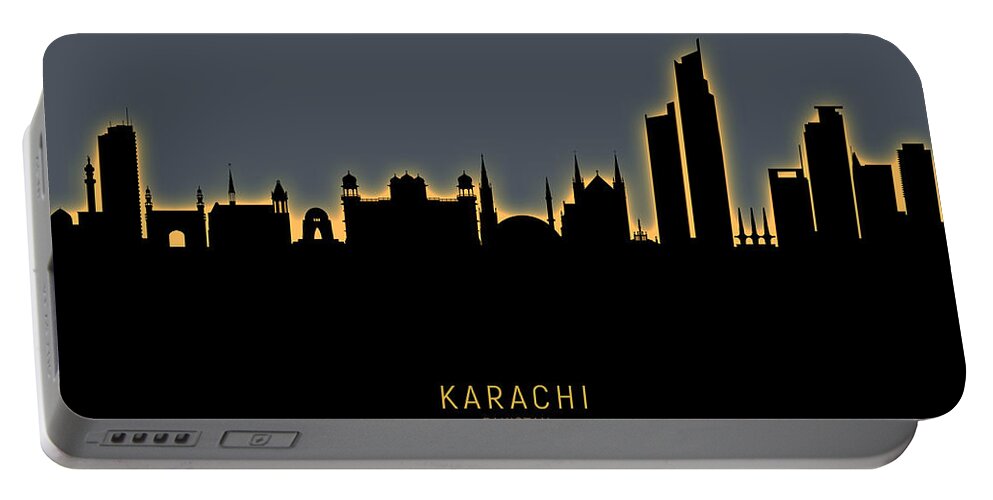 Karachi Portable Battery Charger featuring the digital art Karachi Pakistan Skyline by Michael Tompsett