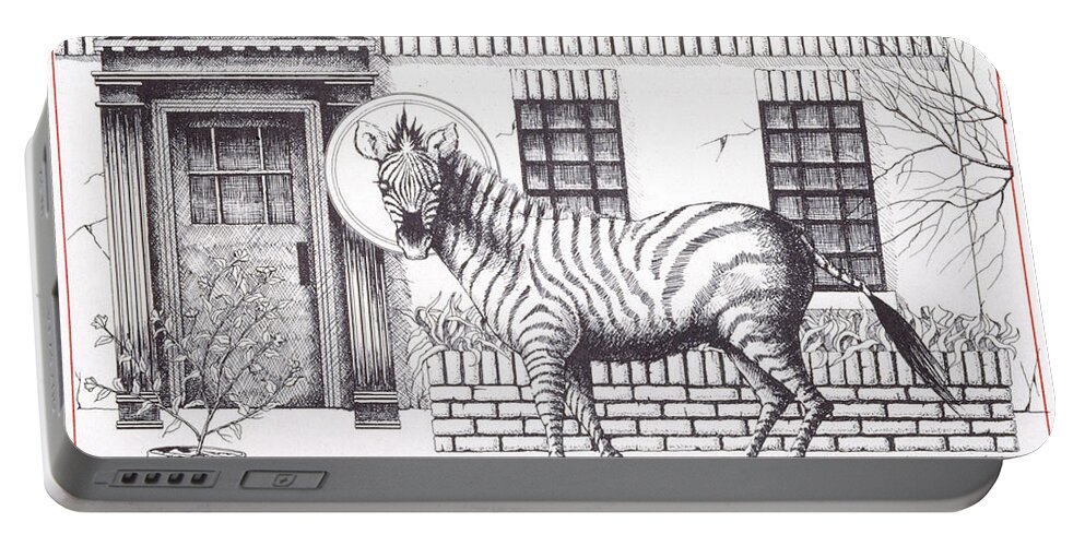 Drawing Portable Battery Charger featuring the drawing 16th Street Zebra NYC by William Hart McNichols