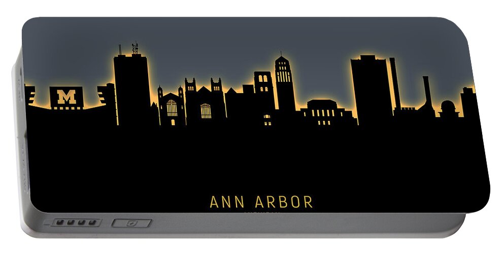 Ann Arbor Portable Battery Charger featuring the digital art Ann Arbor Michigan Skyline by Michael Tompsett