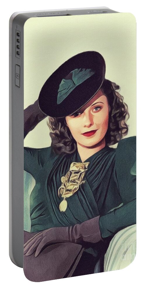 Barbara Portable Battery Charger featuring the painting Barbara Stanwyck, Vintage Movie Star #18 by Esoterica Art Agency