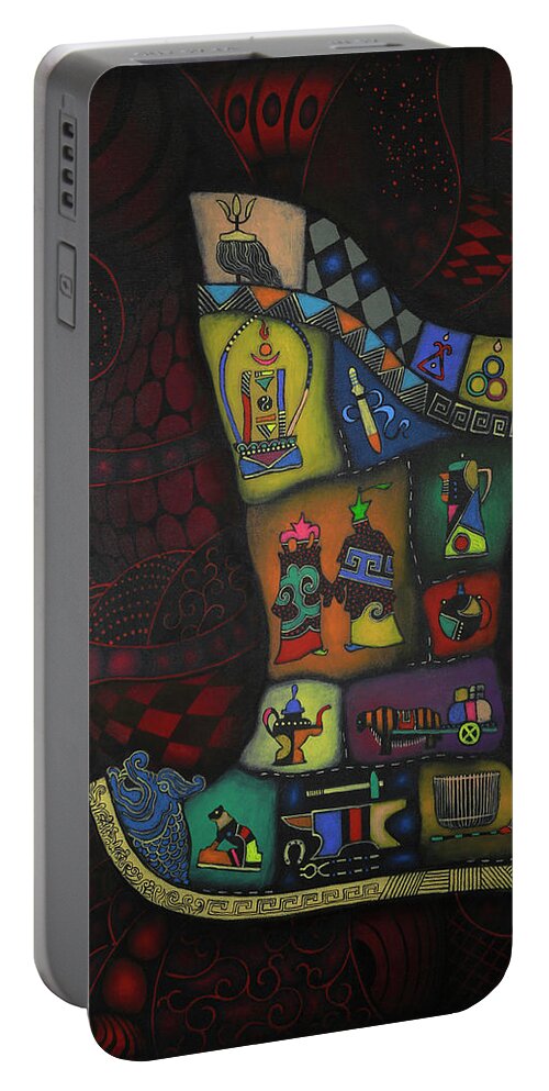 Oil On Canvas Portable Battery Charger featuring the painting Nuudel part3 by Oilan Janatkhaan