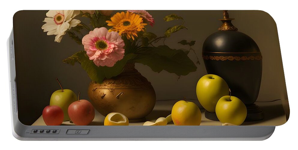 Digital Portable Battery Charger featuring the digital art Still Life with Fruits, Generative AI Illustration #18 by Miroslav Nemecek