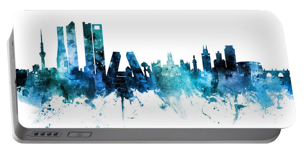 Madrid Portable Battery Charger featuring the digital art Madrid Spain Skyline #19 by Michael Tompsett