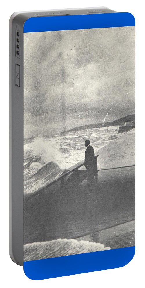 Seaside Portable Battery Charger featuring the photograph 1914 Man by Ocean Surf, Antique Photograph by Thomas Dans