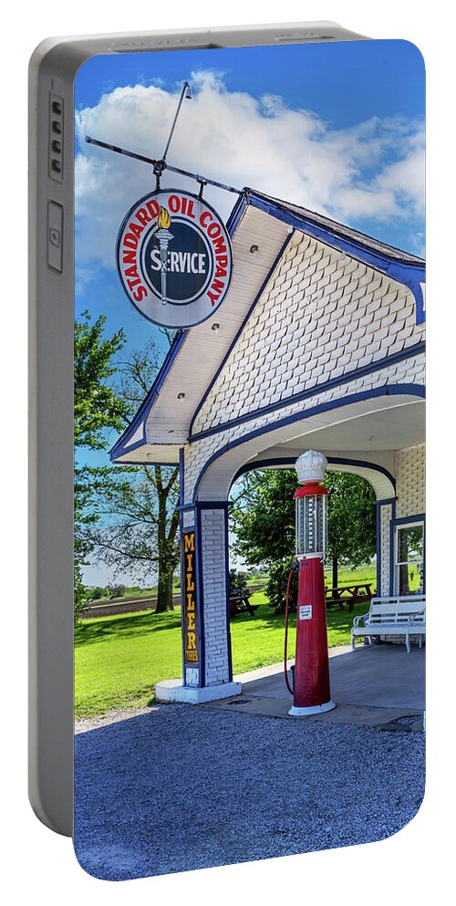 Standard Oil Gas Station Portable Battery Charger featuring the photograph 1932 Standard Oil Gas Station - Route 66 - Odell, Illinois by Susan Rissi Tregoning