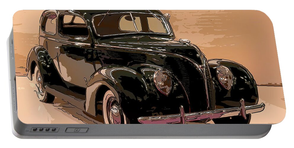 Ford Portable Battery Charger featuring the drawing 1938 Ford Tudor 2 Dr Digital Drawing by Flees Photos