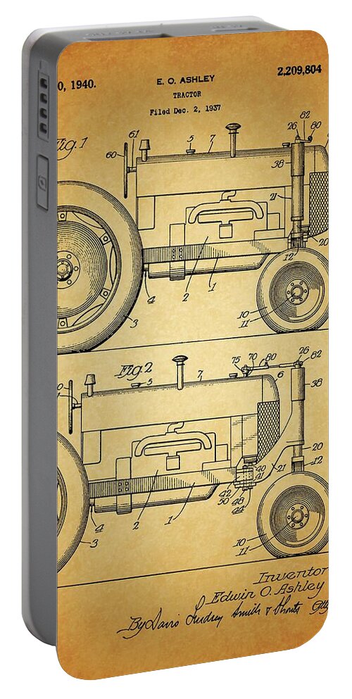 1940 Tractor Patent Drawing Portable Battery Charger featuring the drawing 1940 Tractor Patent Drawing by Dan Sproul