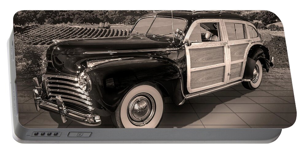 Auto Portable Battery Charger featuring the digital art 1941 Chrysler Town And Country Station Wagon - Monochromatic by Anthony Ellis