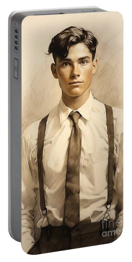 1950s School Boy School Attire Aged 17 Charact Art Portable Battery Charger featuring the painting 1950s school boy school attire aged 17 Charact by Asar Studios by Celestial Images