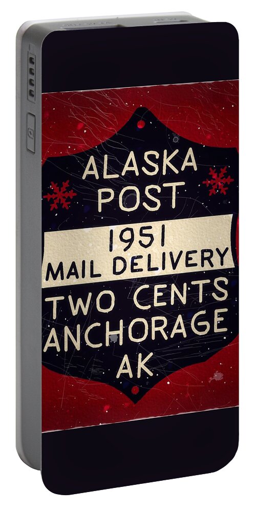 Dispatch Portable Battery Charger featuring the digital art 1951 Union PO - Anchorage Alaska - 2cts. Local Mail Delivery - Bear Claw Red - Mail Art Post by Fred Larucci