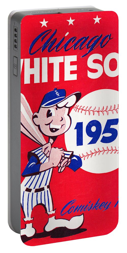 1956 Portable Battery Charger featuring the mixed media 1956 Chicago White Sox Poster by Row One Brand