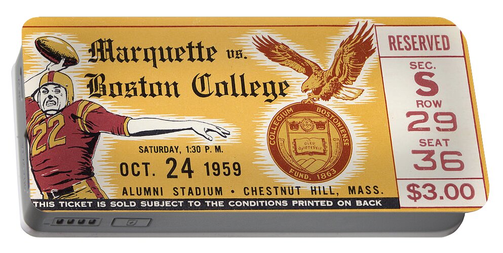 Boston College Portable Battery Charger featuring the mixed media 1959 Marquette vs. Boston College by Row One Brand