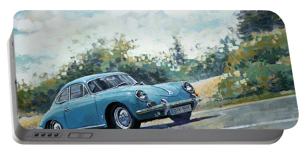 Shevchukart Portable Battery Charger featuring the painting 1959 Porsche 356 B Super 90 by Yuriy Shevchuk