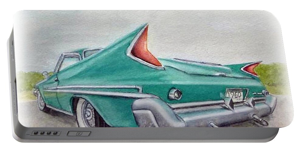 Car Portable Battery Charger featuring the painting 1960 classic Saratoga Chrysler by Kelly Mills