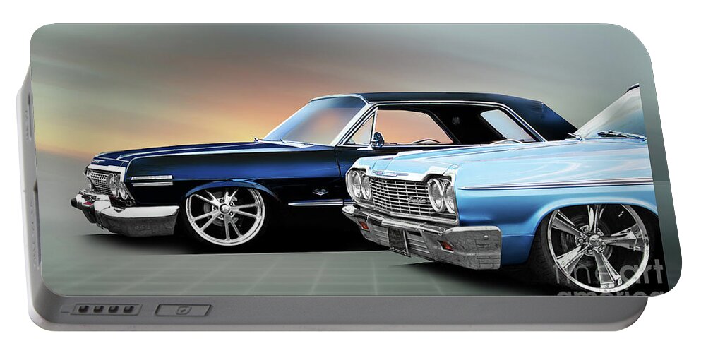 1963-1964 Chevrolet Impala Portable Battery Charger featuring the photograph 1963-1964 Chevrolet Custom Impalas by Dave Koontz