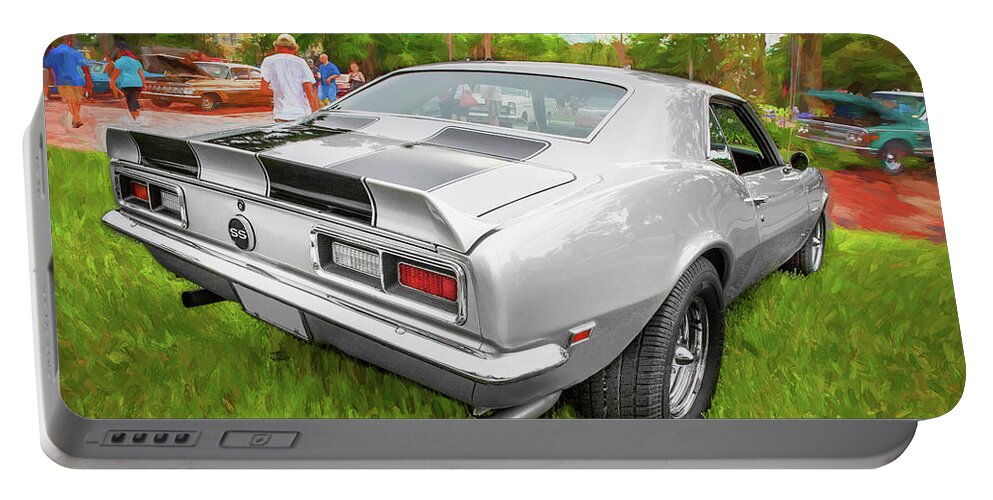 1969 Silver Chevrolet Camaro 350 Ss Portable Battery Charger featuring the photograph 1969 Silver Chevrolet Camaro 350 SS X192 by Rich Franco