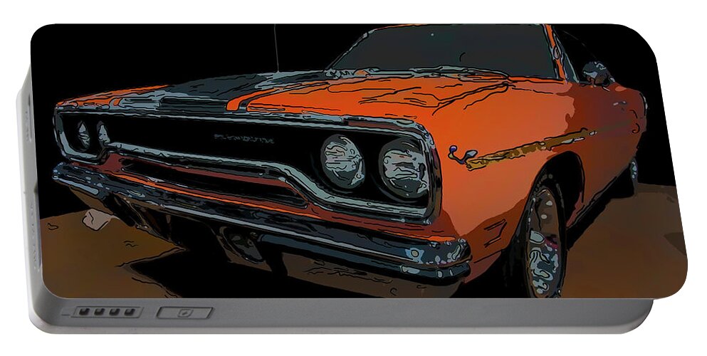 1970 Plymouth Roadrunner 440 Six Pack Portable Battery Charger featuring the drawing 1970 Plymouth Roadrunner 440 six pack digital drawing by Flees Photos