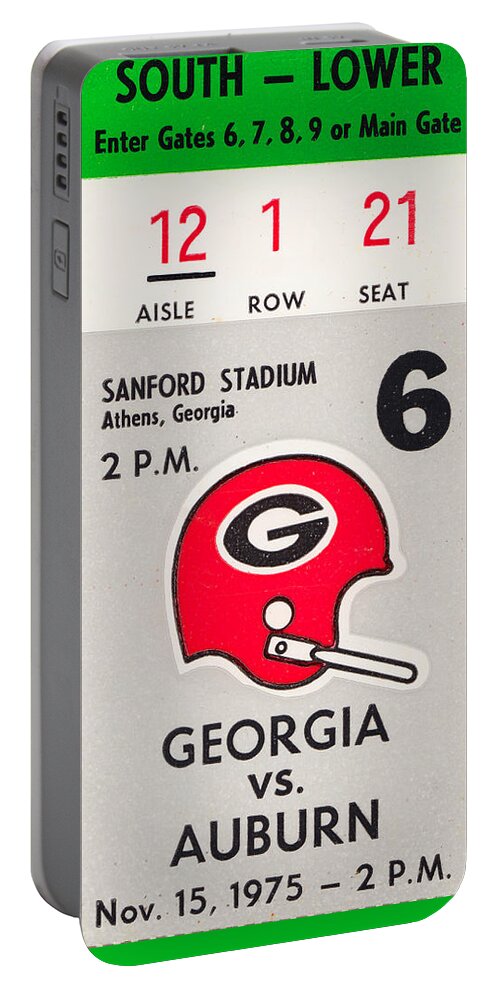 Auburn Portable Battery Charger featuring the drawing 1975 Georgia vs. Auburn by Row One Brand