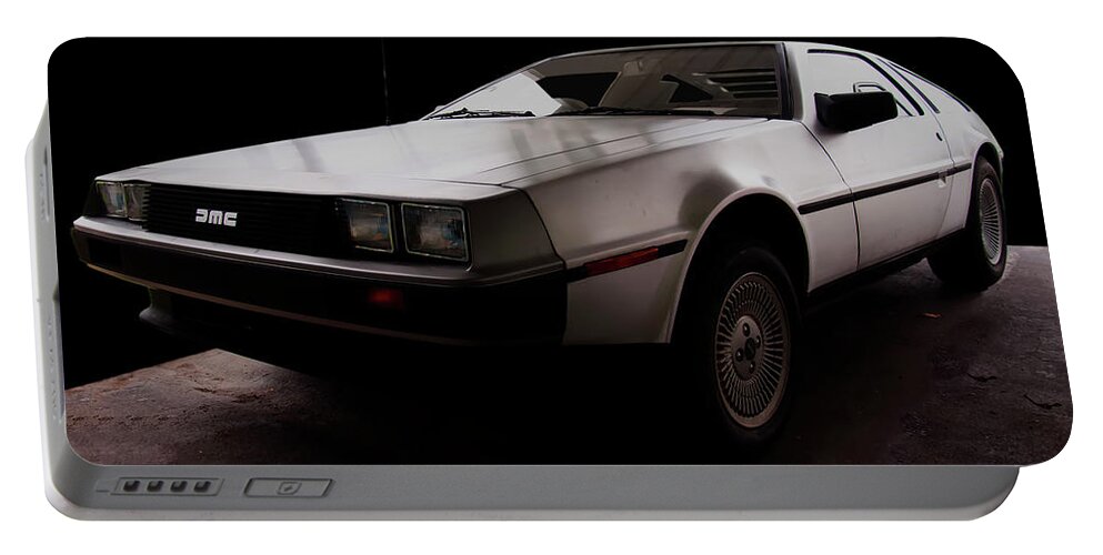 Classic Cars Portable Battery Charger featuring the photograph 1981 DeLorean DMC 12 by Flees Photos