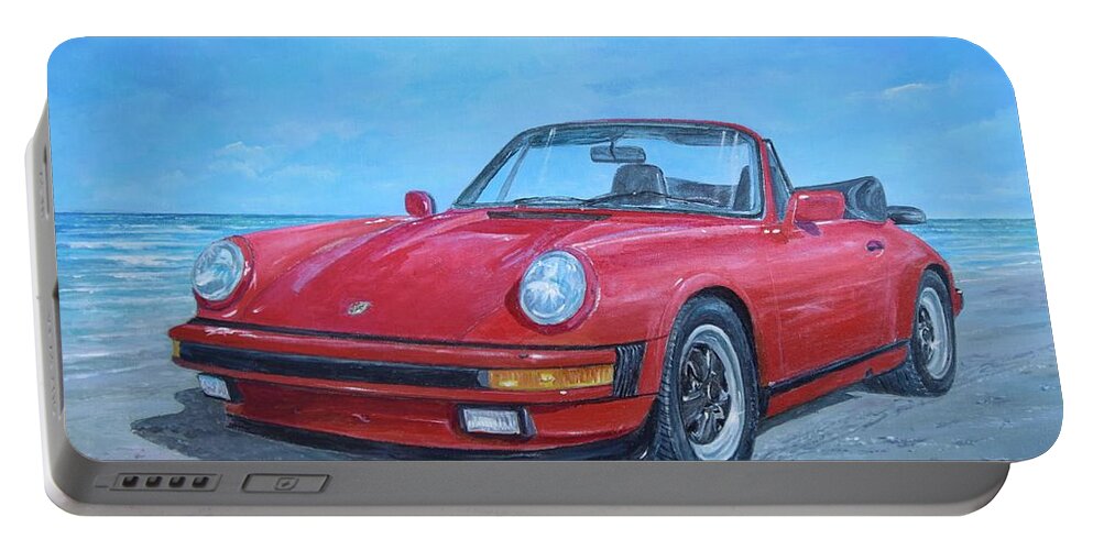 Porsche Carrera Cabriolet Portable Battery Charger featuring the painting 1987 Porsche carrera cabriolet by Sinisa Saratlic