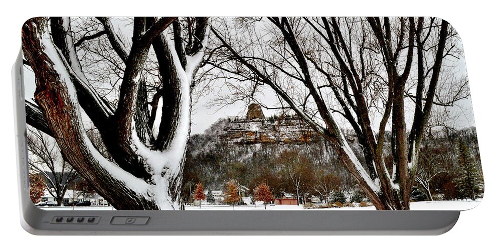 Snow Portable Battery Charger featuring the photograph 1st Snowfall with Sugarloaf by Susie Loechler