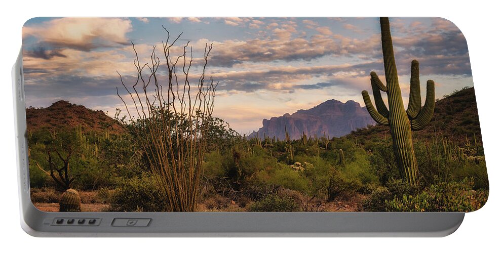 Saguaro Sunset Portable Battery Charger featuring the photograph A Beautiful Desert Evening #2 by Saija Lehtonen