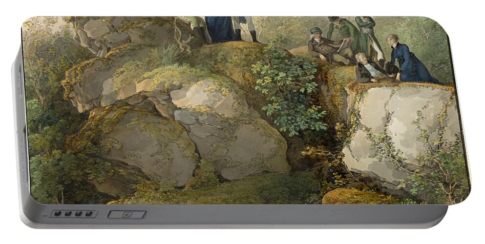 Johann Georg Von Dillis Portable Battery Charger featuring the drawing A Royal Party Admiring the Sunset atop the Hesselberg Mountain by Johann Georg von Dillis