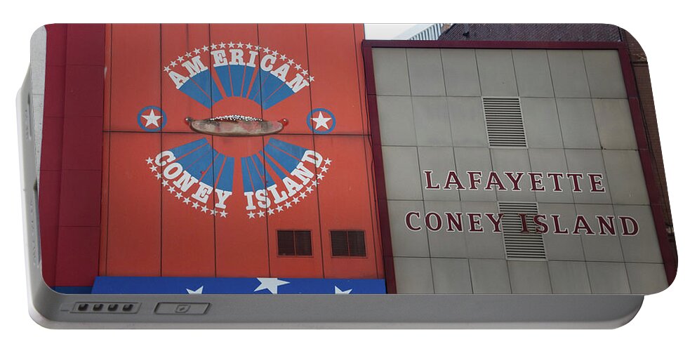 Lafayette Coney Detroit Portable Battery Charger featuring the photograph American and Lafayette Coney Island in Detroit Michigan #2 by Eldon McGraw