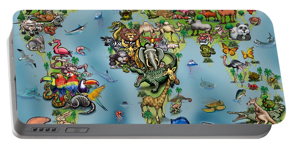 Animal Portable Battery Charger featuring the digital art Animals World Map #2 by Kevin Middleton