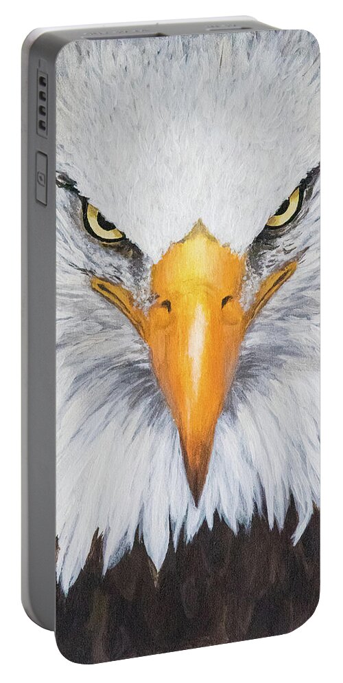 Nature Portable Battery Charger featuring the painting Bald Eagle by Linda Shannon Morgan