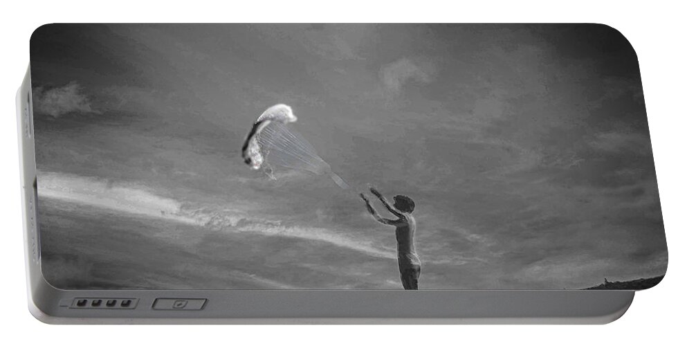 Kite Portable Battery Charger featuring the photograph Boy and his kite #1 by Jim Signorelli