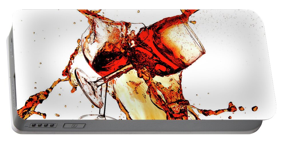 Damaged Portable Battery Charger featuring the photograph Broken wine glasses with wine splashes on a white background by Michalakis Ppalis