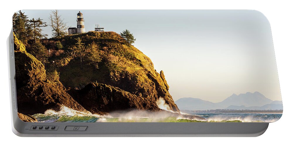 Outdoor; Sunset; Light House; Wave; Cliff; Columbia River; Washington Beauty; Cape Disappointment State Park; Pnw; Portable Battery Charger featuring the digital art Cape Disappointment Lighthouse #2 by Michael Lee