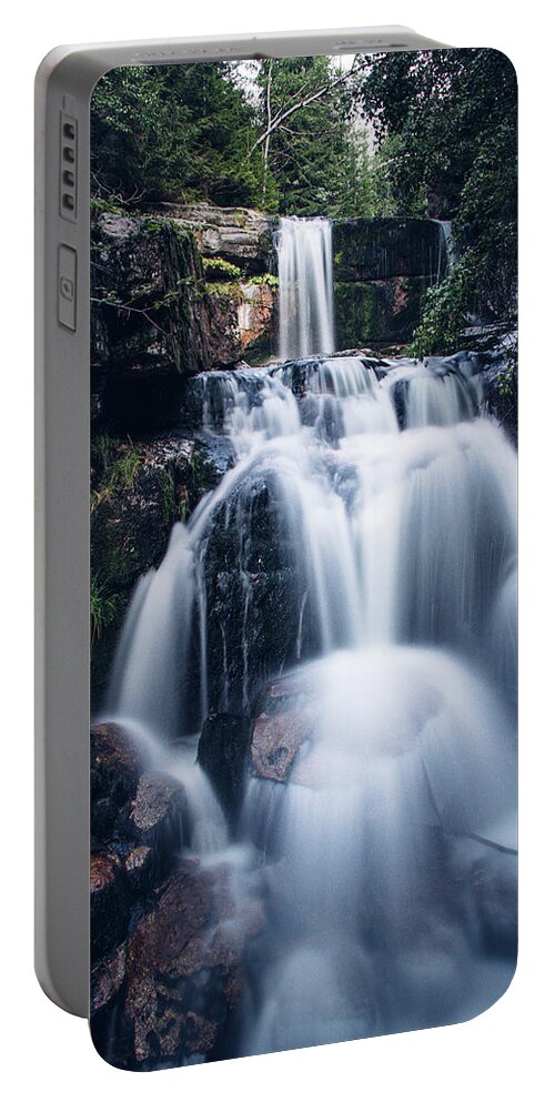 Jizera Mountains Portable Battery Charger featuring the photograph Cascade of two large waterfalls on the small river Jedlova by Vaclav Sonnek
