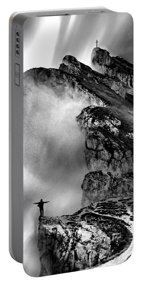Fine Art Portable Battery Charger featuring the photograph 2 Crosses, 1 Path by Sofie Conte