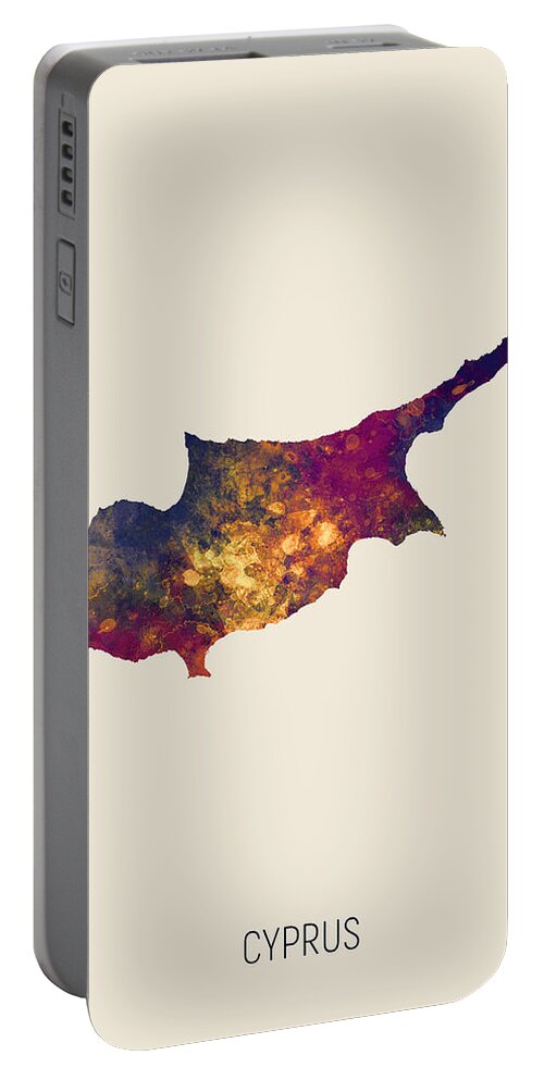 Cyprus Portable Battery Charger featuring the digital art Cyprus Watercolor Map by Michael Tompsett