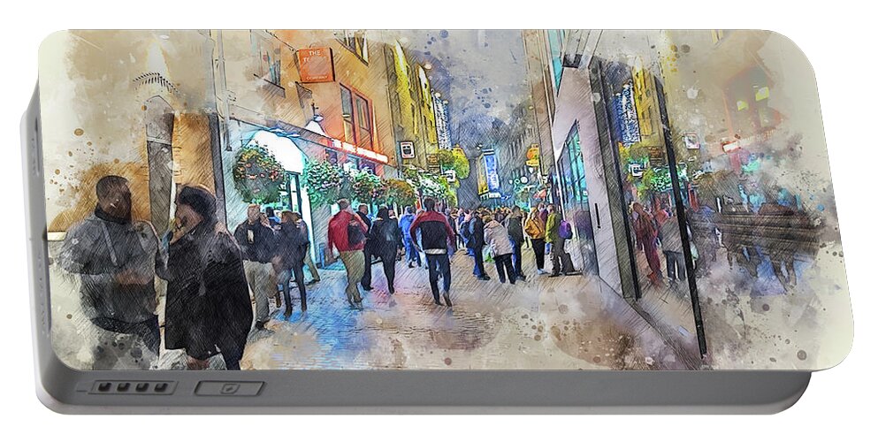 Artistic Portable Battery Charger featuring the digital art Dublin sketch #2 by Ariadna De Raadt